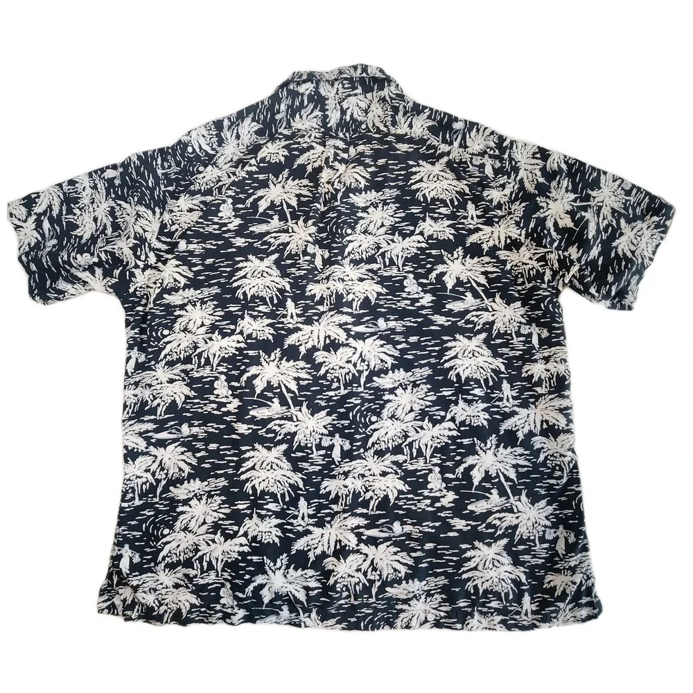 Vtg POLO RALPH LAUREN Caldwell Shirt Mens Large Black Aloha Loop Collar Beach